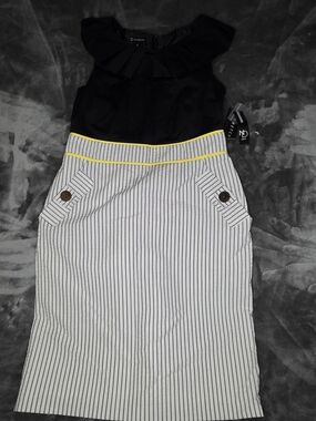 NWT New Directions Navy & White Striped Sleeveless Seersucker Dress Size 6